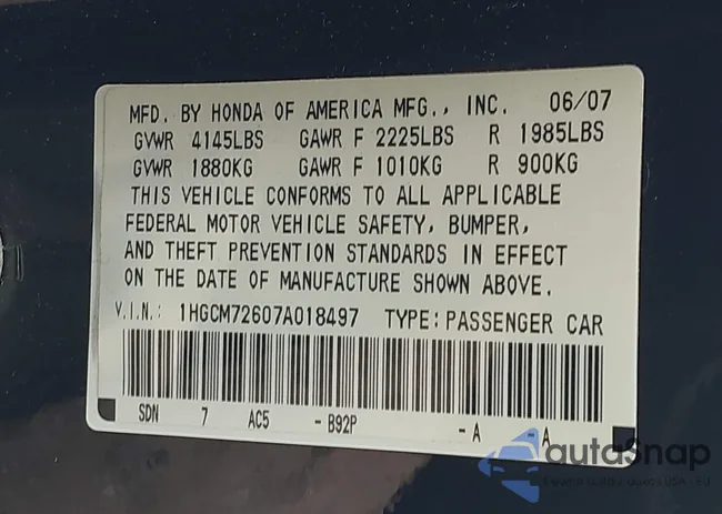 1HGCM72607A018497: 42861952