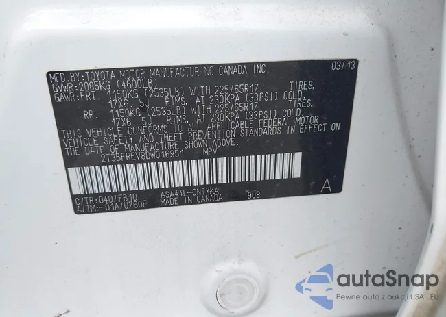 2T3BFREV8DW016951: 42862072