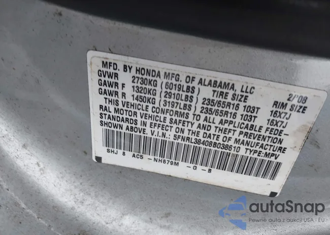 5FNRL38408B038610: 42862389