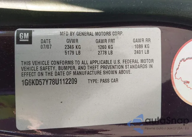 1G6KD57Y78U112209: 42861640