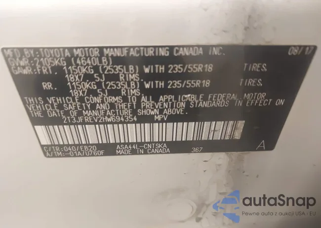 2T3JFREV2HW694354: 42863873