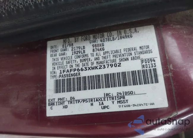 1FAFP663XWK237902: 42864229