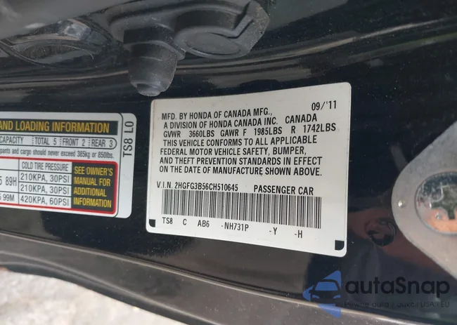 2HGFG3B56CH510645: 42863510