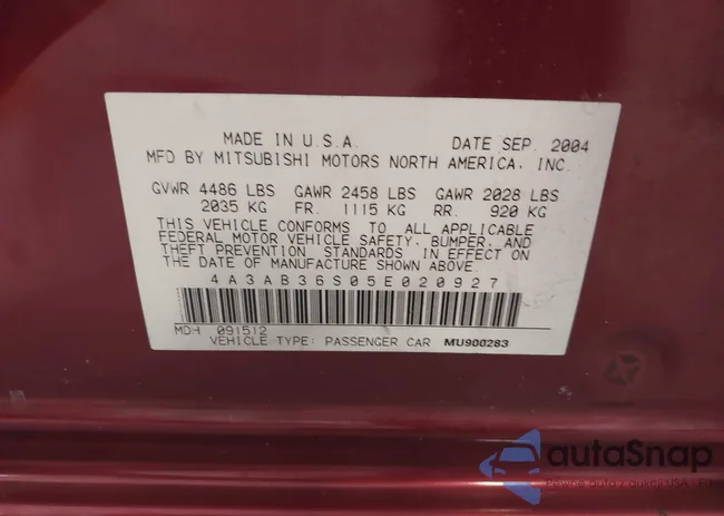 4A3AB36S05E020927: 42865002