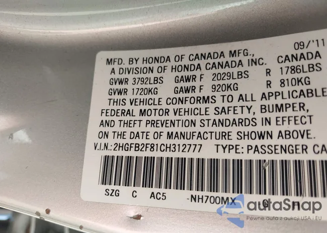 2HGFB2F81CH312777: 42864647