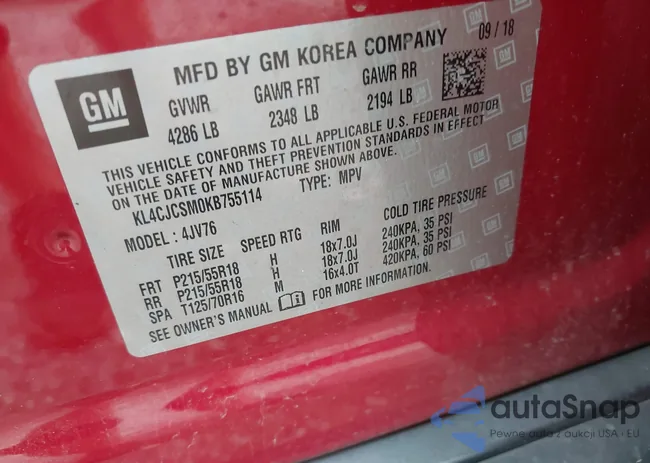 KL4CJCSM0KB755114: 42865641