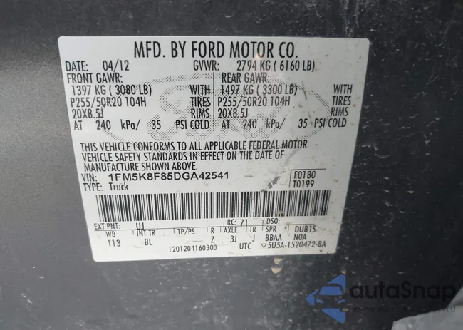 1FM5K8F85DGA42541: 42865652