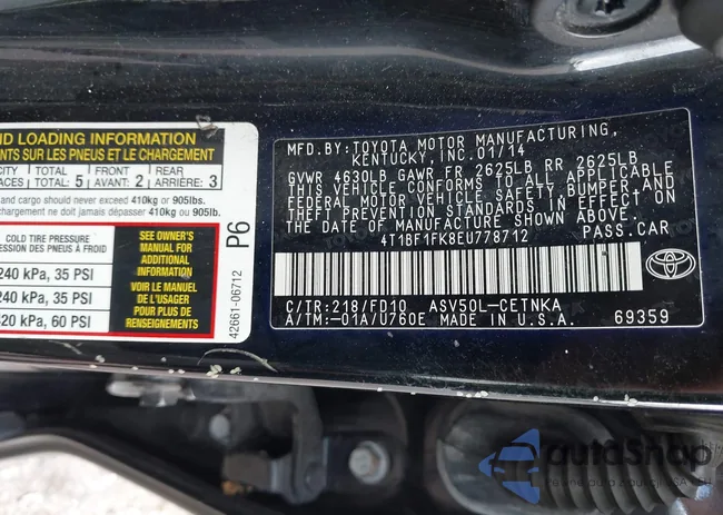 4T1BF1FK8EU778712: 42865661