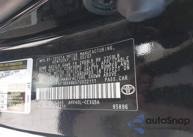 4T1BB46K57U022111: 42866789