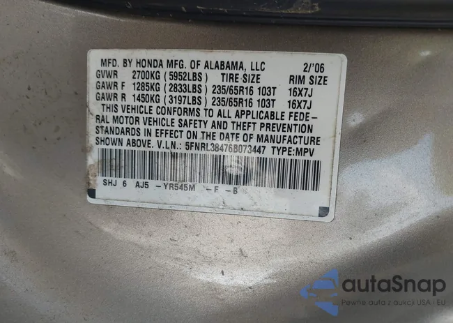 5FNRL38476B073447: 42867857