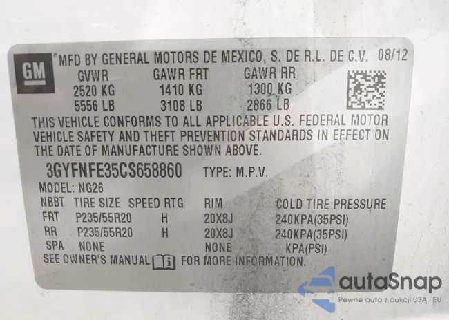 3GYFNFE35CS658860: 42867892