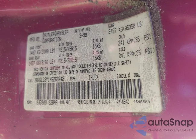 1B7GL22Y1XS269742: 42868020