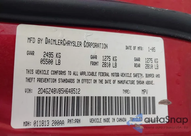 2D4GZ48V85H648512: 42868043