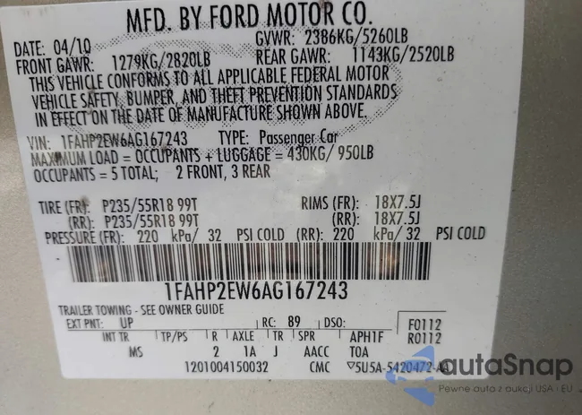 1FAHP2EW6AG167243: 42868147