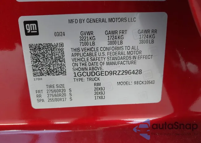 1GCUDGED9RZ296428: 42868248