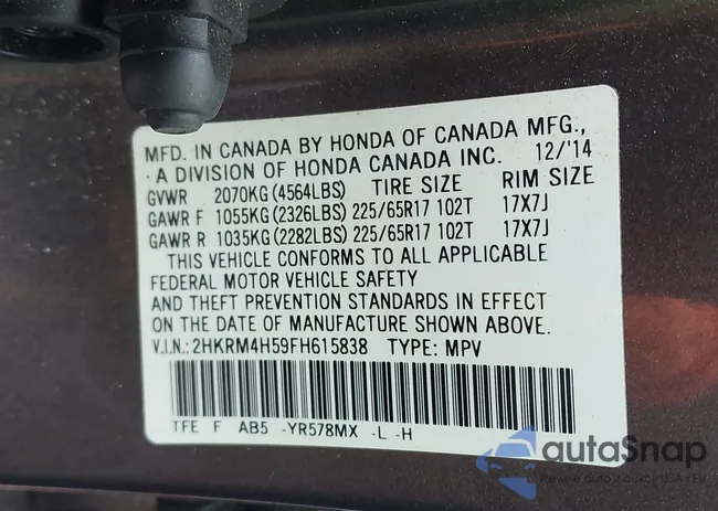 2HKRM4H59FH615838: 42868326