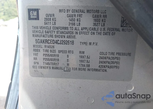 5GAKRCED4CJ292618: 42867668