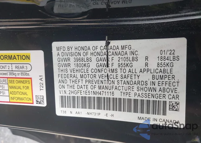 2HGFE1E51NH471116: 42869003