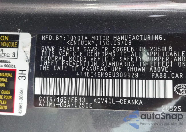 4T1BE46K99U309929: 42868607