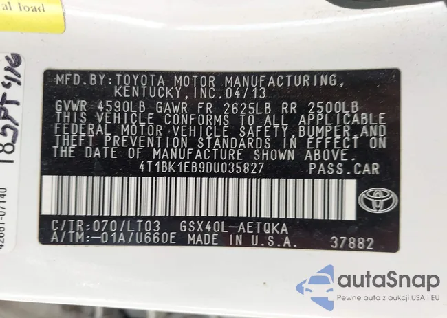 4T1BK1EB9DU035827: 42868647