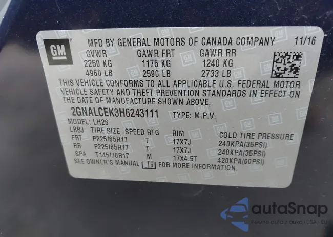 2GNALCEK3H6243111: 42870140