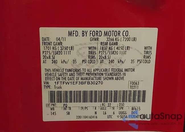 1FTFW1EF3BFB30270: 42870274