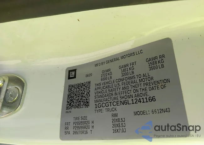 1GCGTCEN6L1241166: 42870320