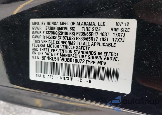 5FNRL5H69DB018072: 42870321