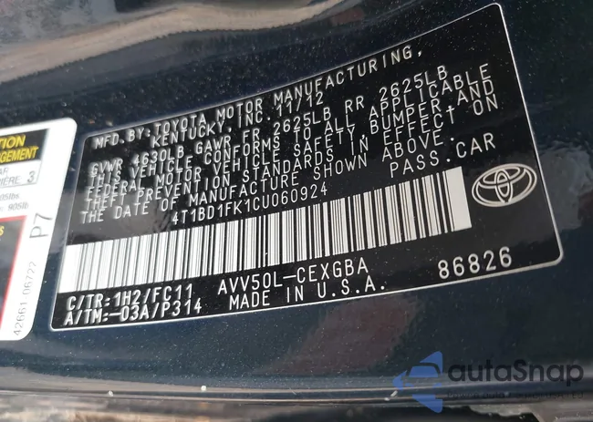 4T1BD1FK1CU060924: 42869397