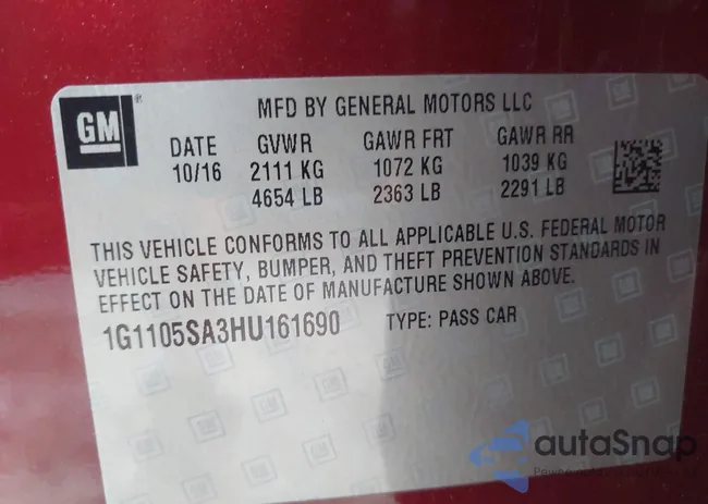 1G1105SA3HU161690: 42869693