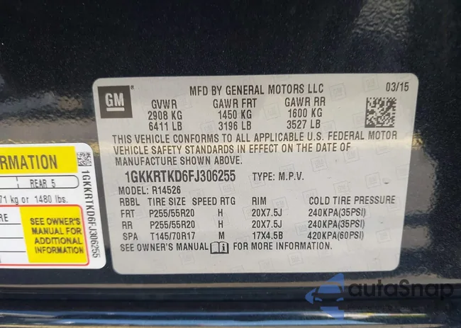 1GKKRTKD6FJ306255: 42870810