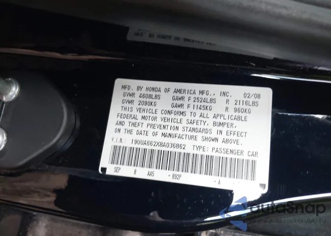 19UUA662X8A036862: 42870911