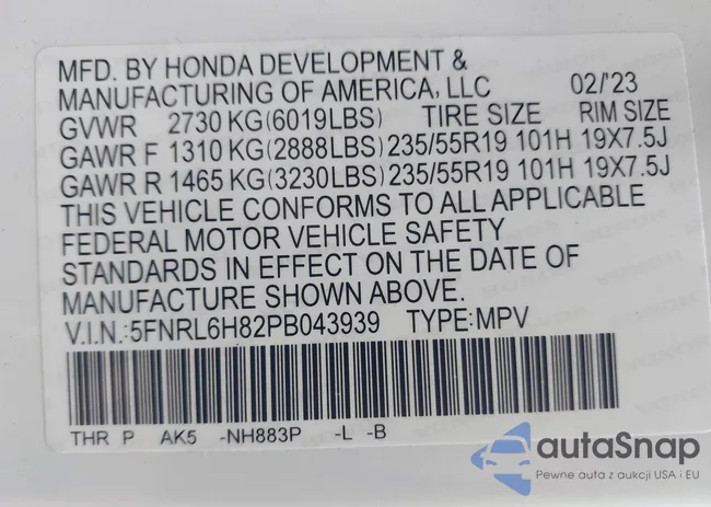 5FNRL6H82PB043939: 42871182