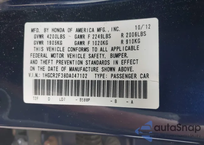 1HGCR2F38DA047102: 42870745