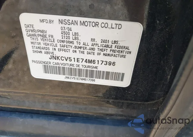 JNKCV51E74M617396: 42871925