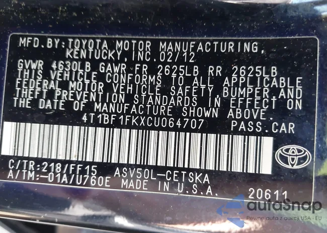 4T1BF1FKXCU064707: 42872074