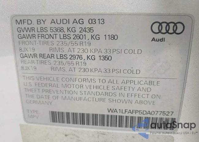 WA1LFAFP5DA077527: 42872190