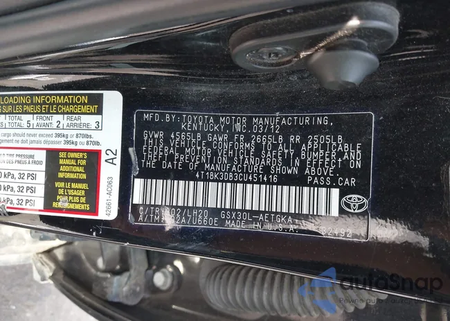 4T1BK3DB3CU451416: 42872800