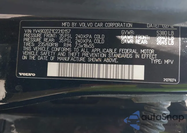 YV4902DZ1C2310157: 42872873