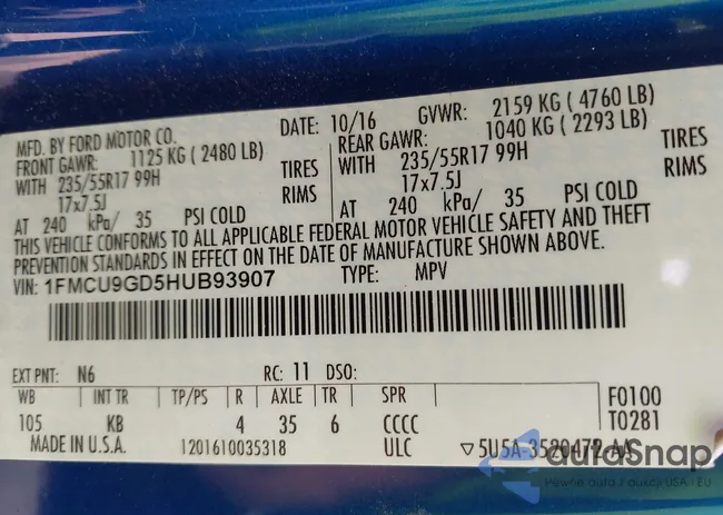1FMCU9GD5HUB93907: 42872945