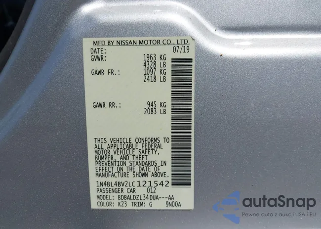 1N4BL4BV2LC121542: 42873280