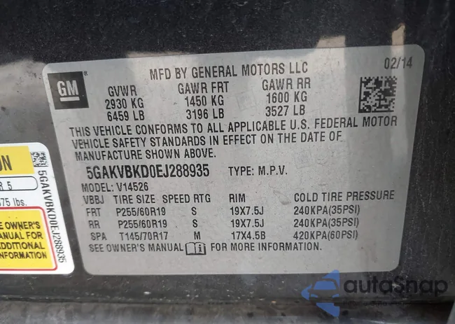 5GAKVBKD0EJ288935: 42873889