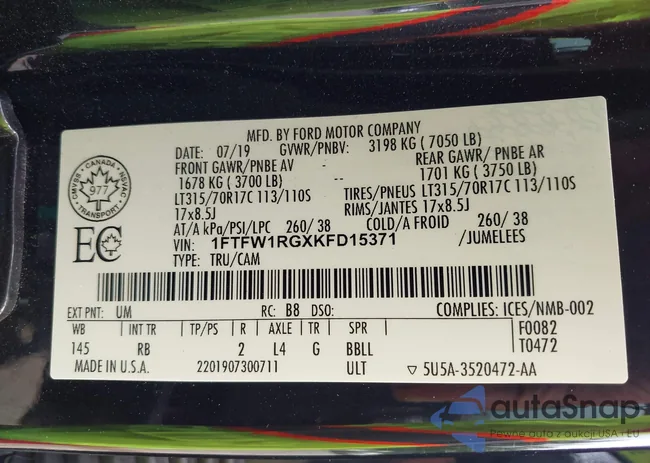 1FTFW1RGXKFD15371: 42874235