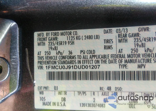 1FMCU0J91DUD01207: 42874856