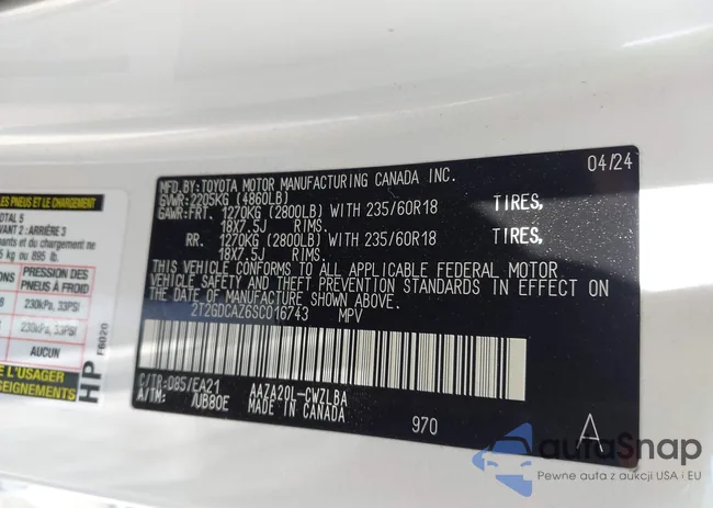 2T2GDCAZ6SC016743: 42874970