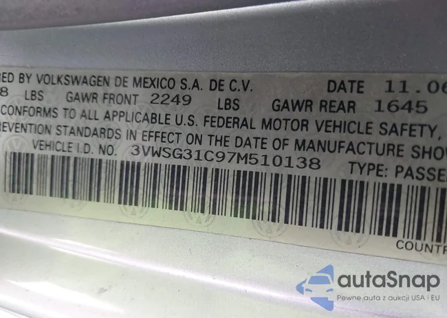 3VWSG31C97M510138: 42875310