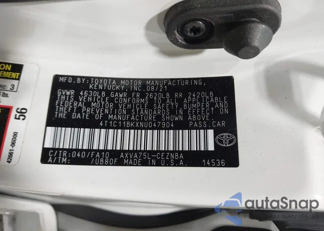 4T1C11BKXNU047904: 42875873