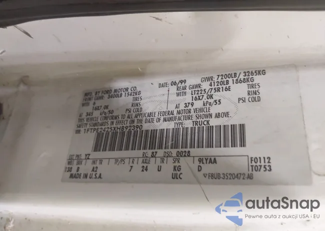 1FTPE2425XHB92390: 42876235