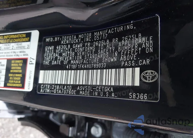 4T1BF1FK4HU789033: 42876287