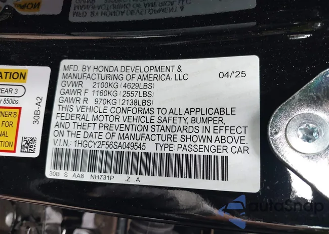 1HGCY2F56SA049545: 42876844